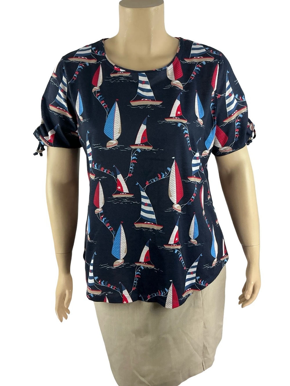 Allison Daley Nautical Sailboat Top Beach Summer Navy Plus Size 1X